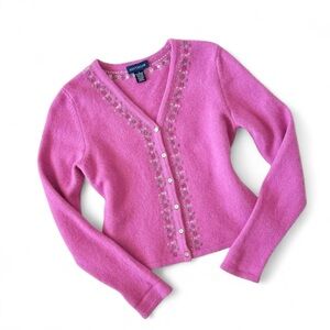 Vintage Cottage Core Embroidered Floral Embellished V-Neck Cardigan